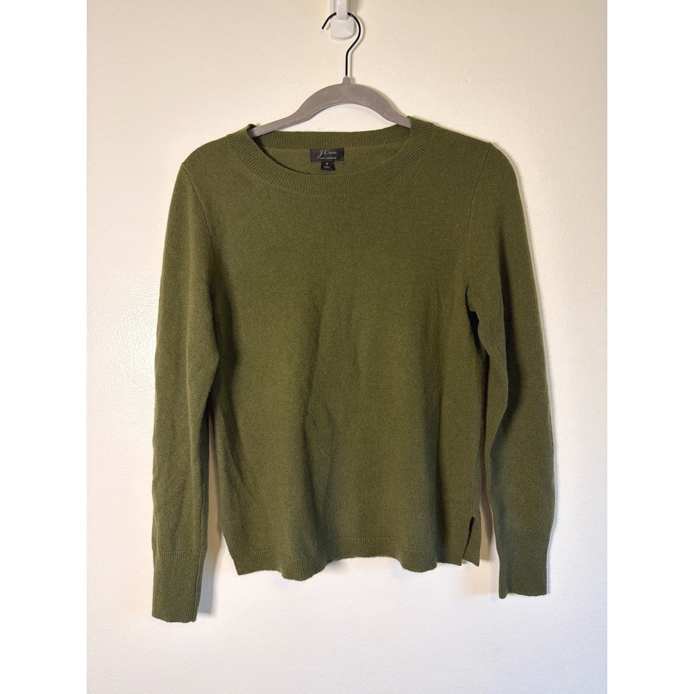 J.Crew 100% Cashmere Crewneck Sweater Olive Forest Green K1313 Long Sleeve Small